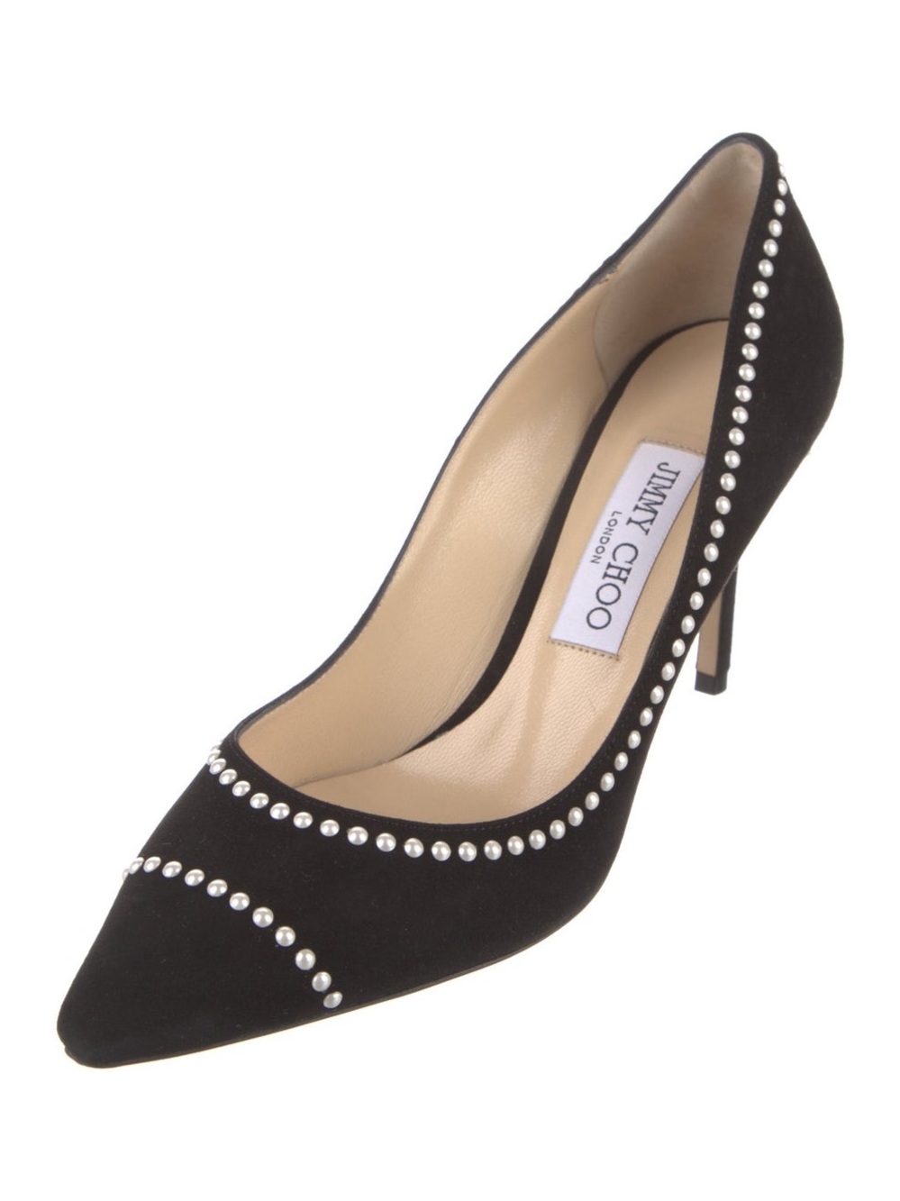 Jimmy Choo Black Suede Pearl-Studded Pointed Pump